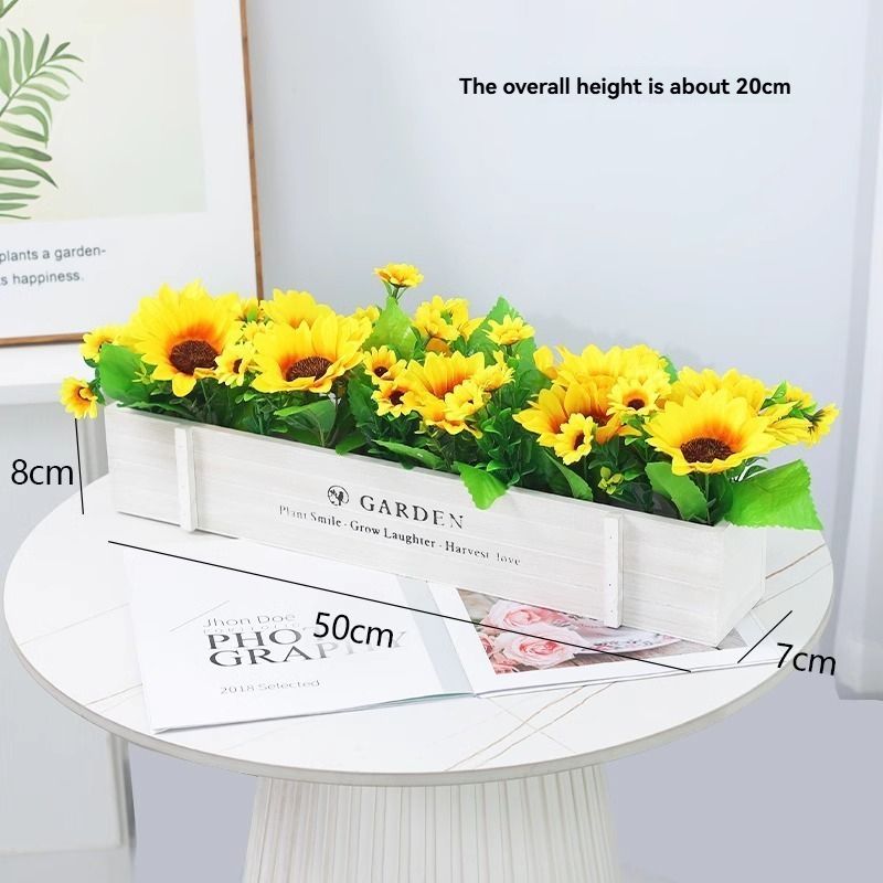 faux potted plant, sunflower, wooden box, home decor, Australia, living room decoration, tabletop decoration, no maintenance plant, realistic artificial flowers, gift for mum, farmhouse style, modern rustic decor - Multi - Size 14