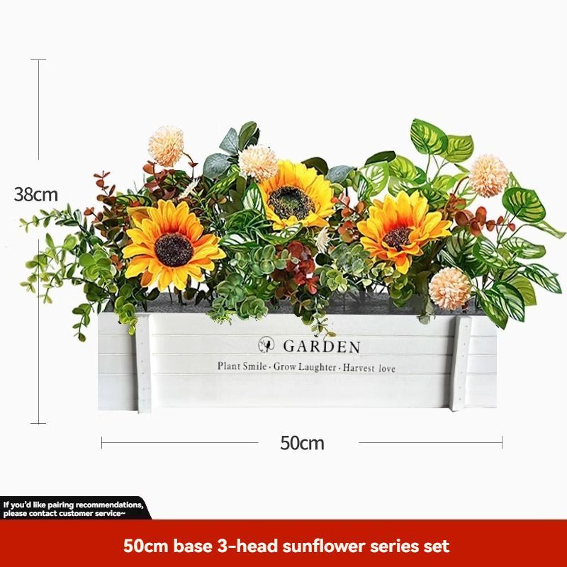 faux potted plant, sunflower, wooden box, home decor, Australia, living room decoration, tabletop decoration, no maintenance plant, realistic artificial flowers, gift for mum, farmhouse style, modern rustic decor - Multi - Size 34