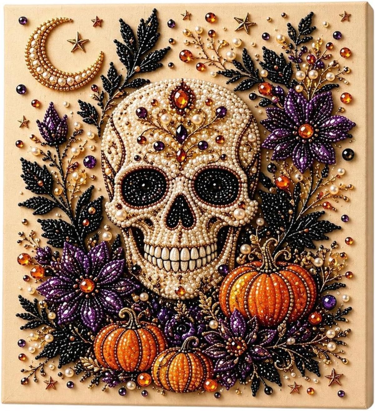 Halloween Pearl Diamond Painting Art Kit with Frame, Spooky Cute 3D DIY Pearl Beads Art Craft for Adults, DIY Fall Home Decor Wall Art, Beginner DIY Seasonal Party Gift - Multi-color - 6PCS