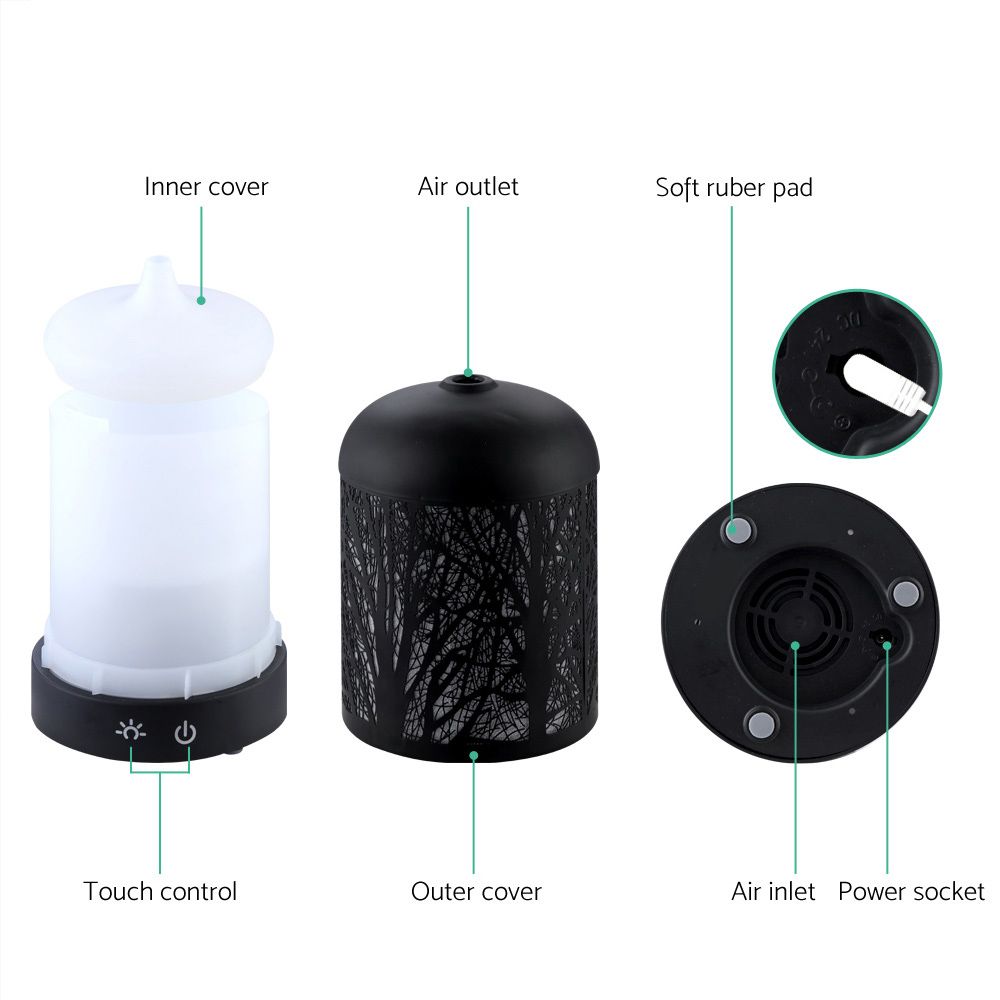 Black Aroma Diffuser 160 ml, Ultrasonic Aromatherapy Humidifier