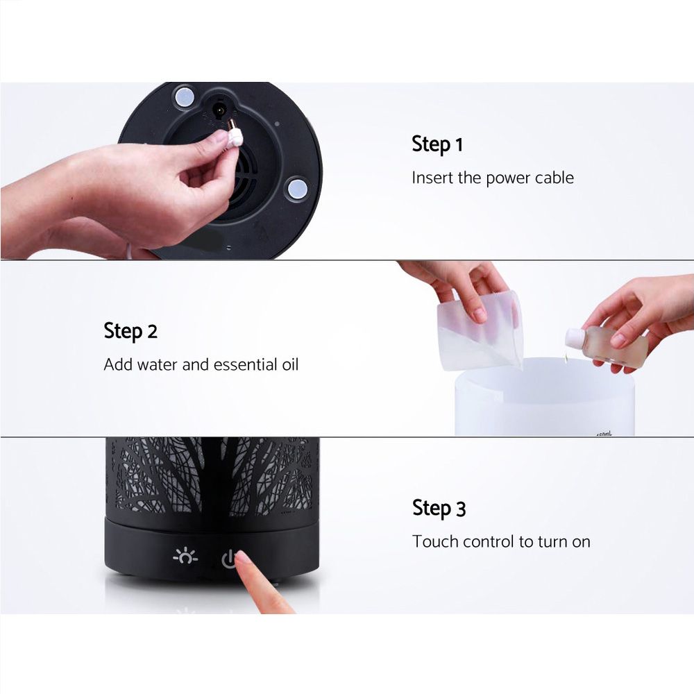 Black Aroma Diffuser 160 ml, Ultrasonic Aromatherapy Humidifier