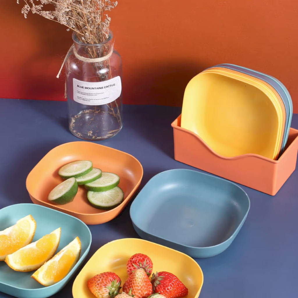 1 Piece Square Cereal Bowls,Plastic Small Bowls For Kitchen,Reusable Lightweight Dinner Plate,Plastic Square Bowl,Shallow, Green, 14 x 14 x 3 cm