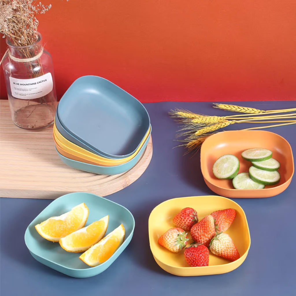 1 Piece Square Cereal Bowls,Plastic Small Bowls For Kitchen,Reusable Lightweight Dinner Plate,Plastic Square Bowl,Shallow, Green, 14 x 14 x 3 cm