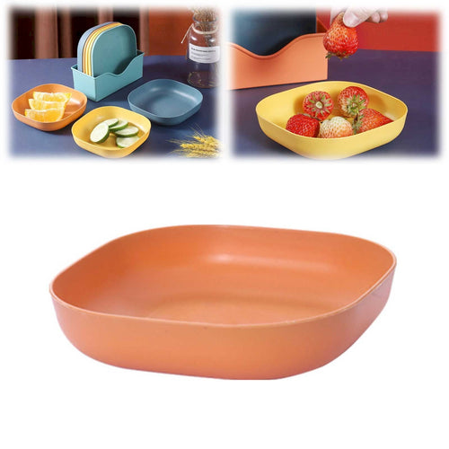 1 Piece Square Cereal Bowls,Plastic Small Bowls For Kitchen,Reusable Lightweight Dinner Plate,Plastic Square Bowl,Shallow, Orange, 14 x 14 x 3 cm