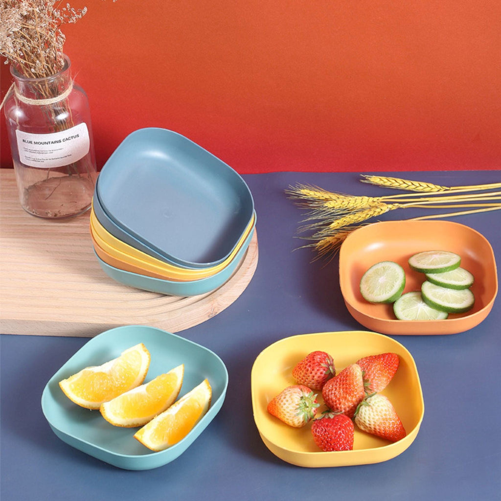 1 Piece Square Cereal Bowls,Plastic Small Bowls For Kitchen,Reusable Lightweight Dinner Plate,Plastic Square Bowl,Shallow, Orange, 14 x 14 x 3 cm