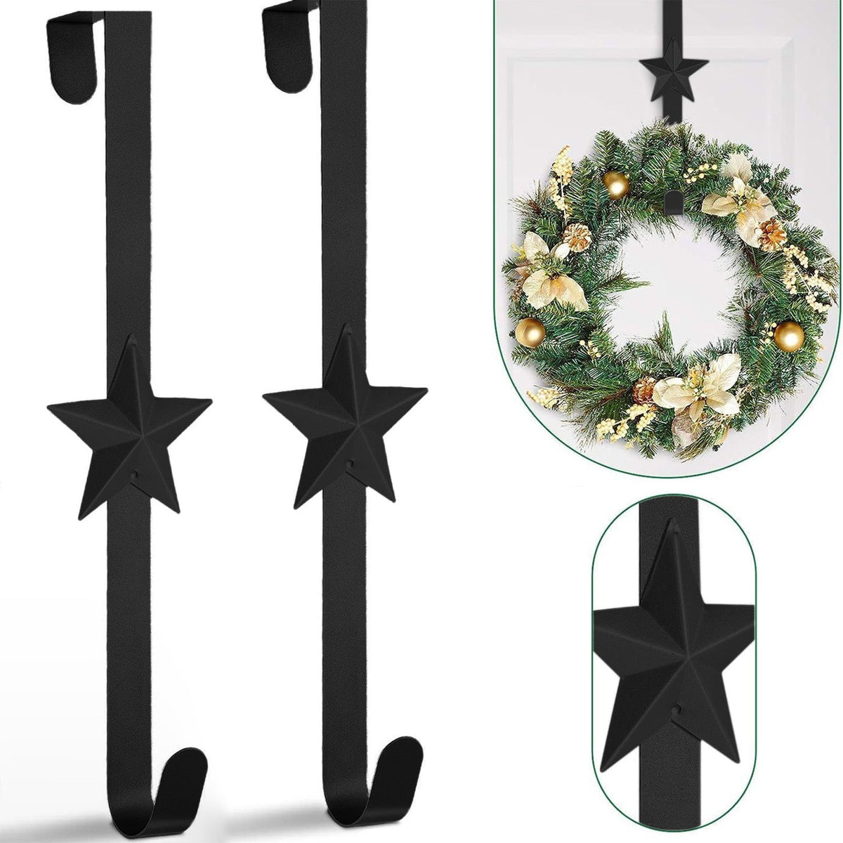 15 Inch Wreath Hanger for Front Door Decoration, Long Metal Halloween Christmas Wreath Decoration Hook, Over The Door Single Hook Door Hook for Hanging Clothes Towels Coats 14.7" Black