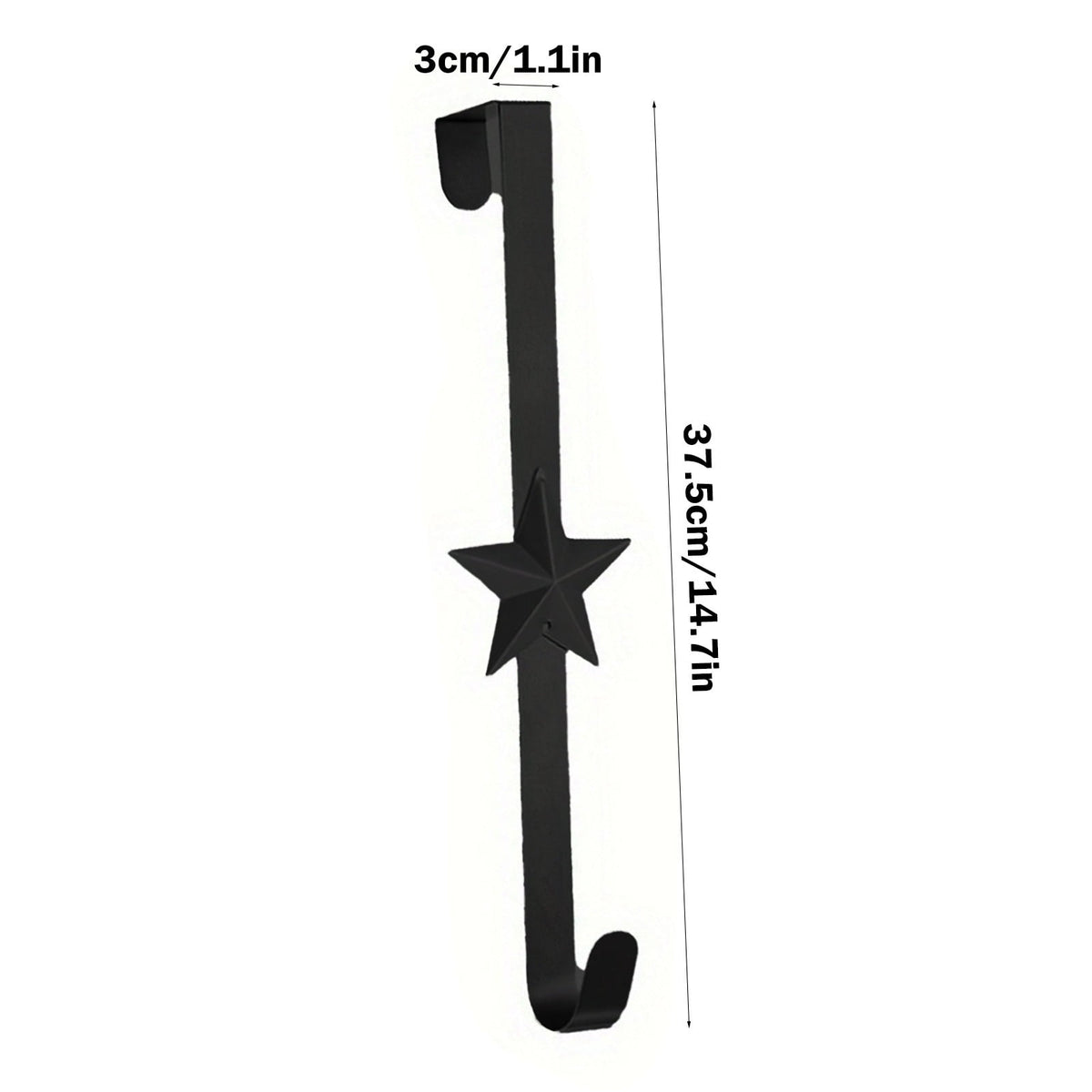 15 Inch Wreath Hanger for Front Door Decoration, Long Metal Halloween Christmas Wreath Decoration Hook, Over The Door Single Hook Door Hook for Hanging Clothes Towels Coats 14.7" Black