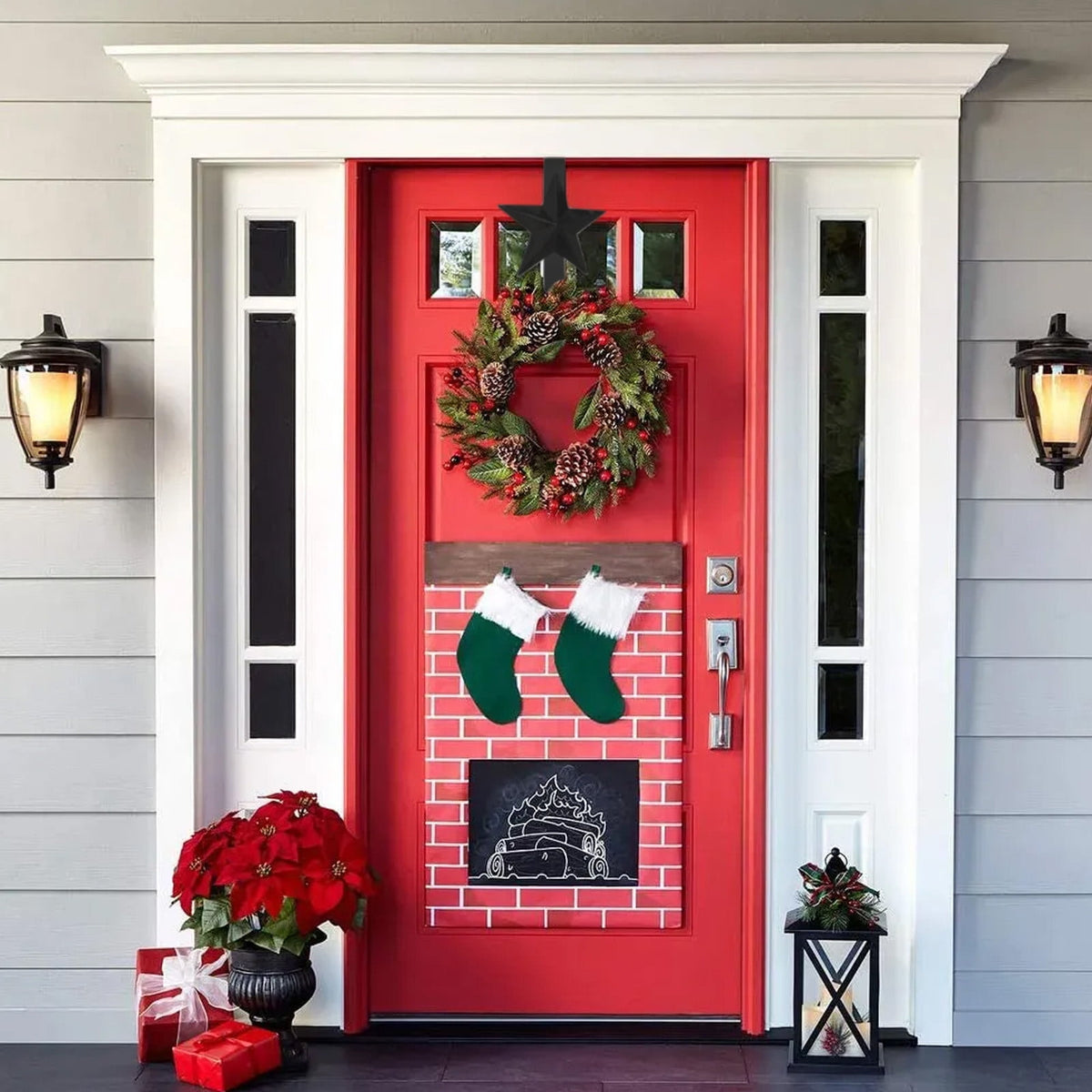 15 Inch Wreath Hanger for Front Door Decoration, Long Metal Halloween Christmas Wreath Decoration Hook, Over The Door Single Hook Door Hook for Hanging Clothes Towels Coats 14.7" Black