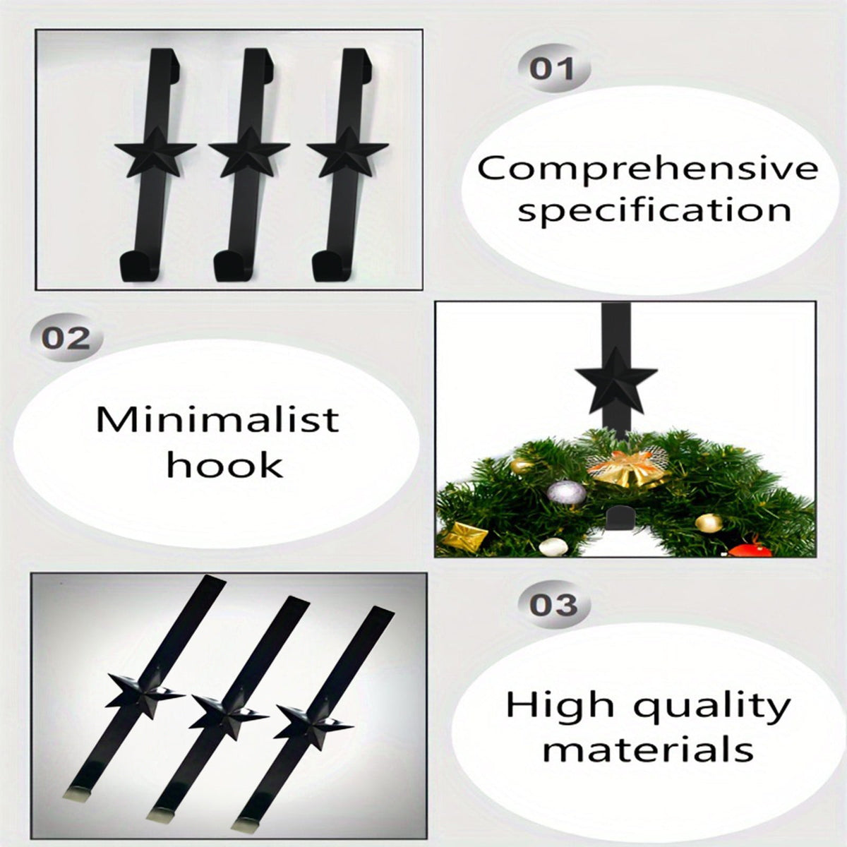 15 Inch Wreath Hanger for Front Door Decoration, Long Metal Halloween Christmas Wreath Decoration Hook, Over The Door Single Hook Door Hook for Hanging Clothes Towels Coats 14.7" Black
