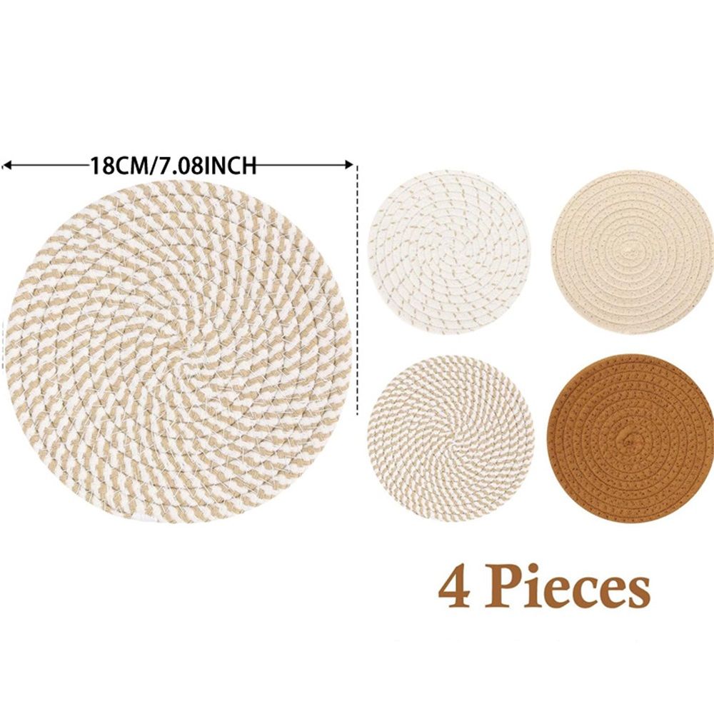 Round Woven Placemats Set of 4, 7.08 Inches Kitchen Table Place Mats for Dining Table, Trivets for Hot Pots and Pans, Boho Table Setting Decor, Fall Decorations for Home (Brown)