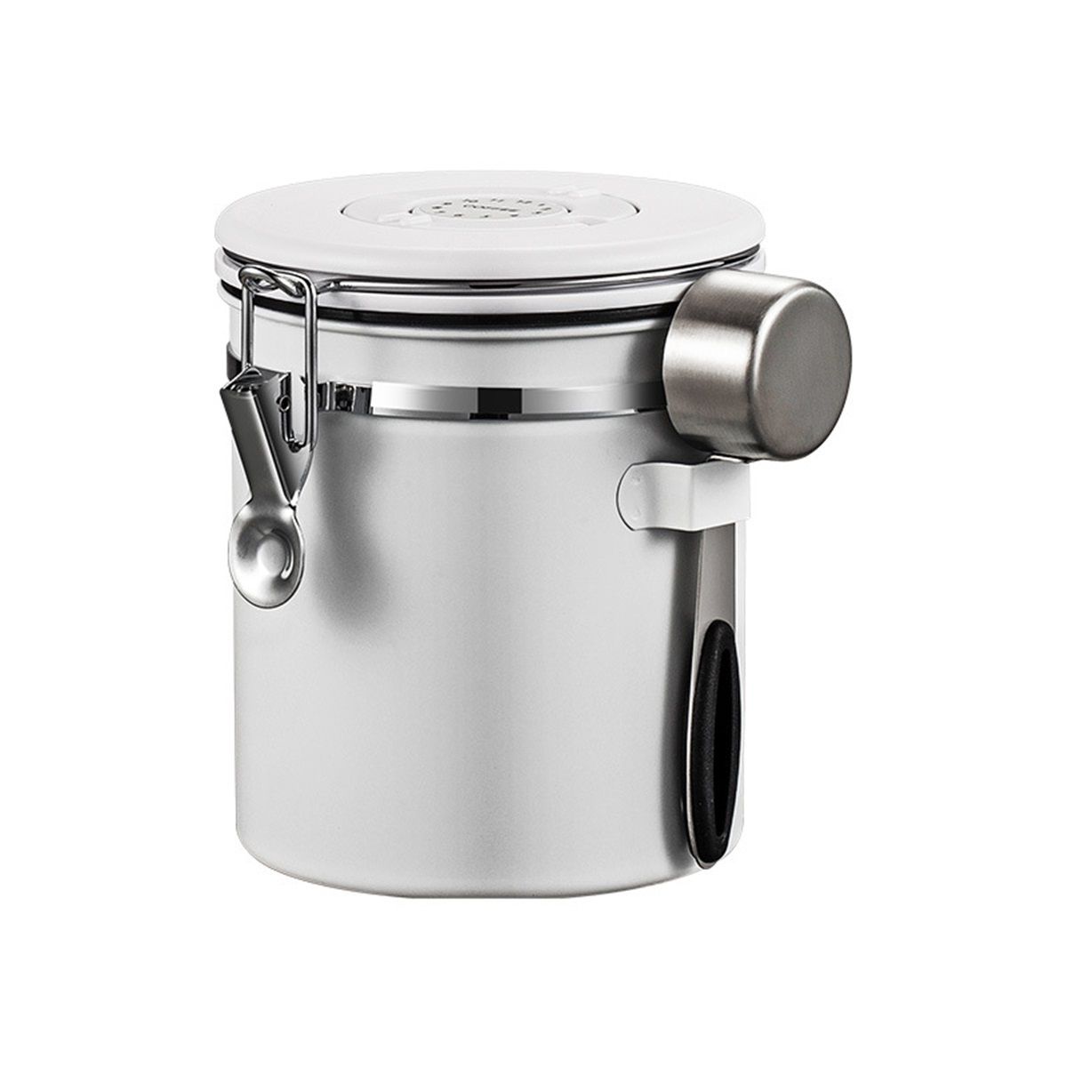 Coffee Canister Airtight Stainless Steel Kitchen Food Storage Container with Lids, Date Tracker and Scoop for Grounds Coffee, Beans, Tea, Flour, Cereal, Sugar Jars, 40OZ, White