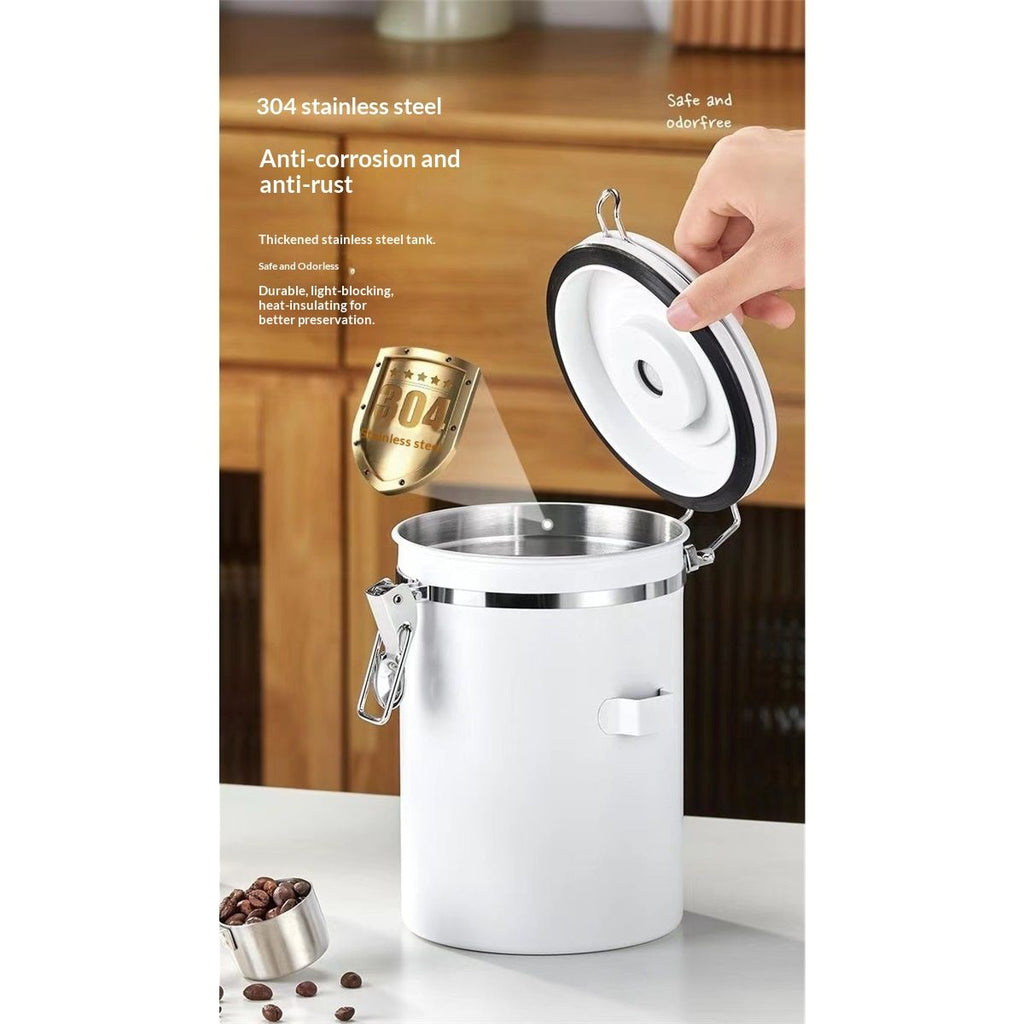 Coffee Canister Airtight Stainless Steel Kitchen Food Storage Container with Lids, Date Tracker and Scoop for Grounds Coffee, Beans, Tea, Flour, Cereal, Sugar Jars, 40OZ, White