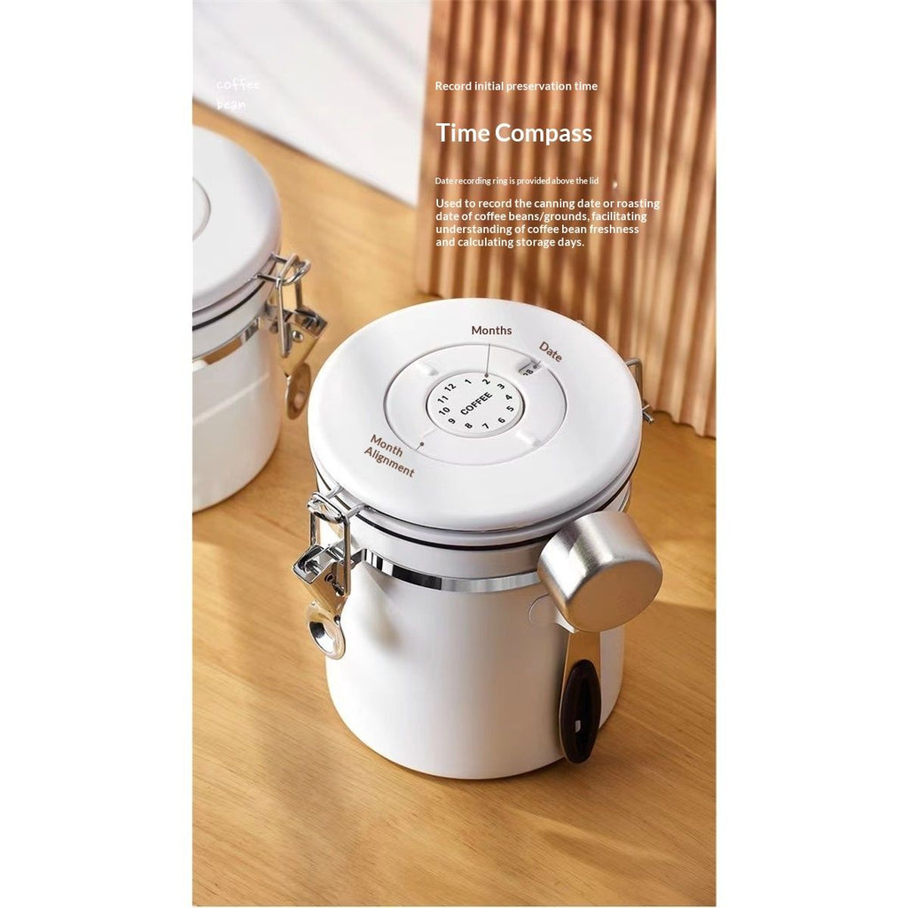 Coffee Canister Airtight Stainless Steel Kitchen Food Storage Container with Lids, Date Tracker and Scoop for Grounds Coffee, Beans, Tea, Flour, Cereal, Sugar Jars, 40OZ, White