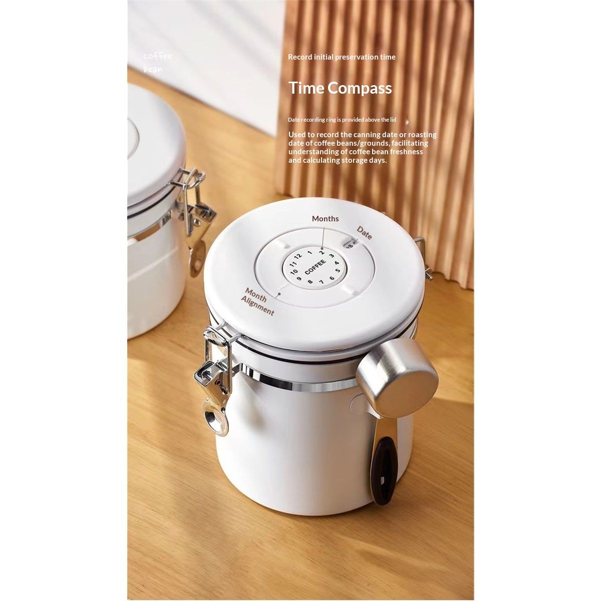 Coffee Canister Airtight Stainless Steel Kitchen Food Storage Container with Lids, Date Tracker and Scoop for Grounds Coffee, Beans, Tea, Flour, Cereal, Sugar Jars, 40OZ, White