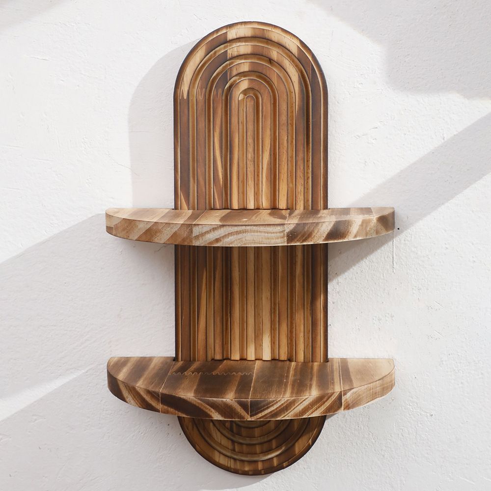 double-layer  Arched Mid Century Art Boho Decor Design Floating Shelves for Home Bedroom Living Room Farmhouse Display Wall Plant Holder Decoration, 13.58*8.66in