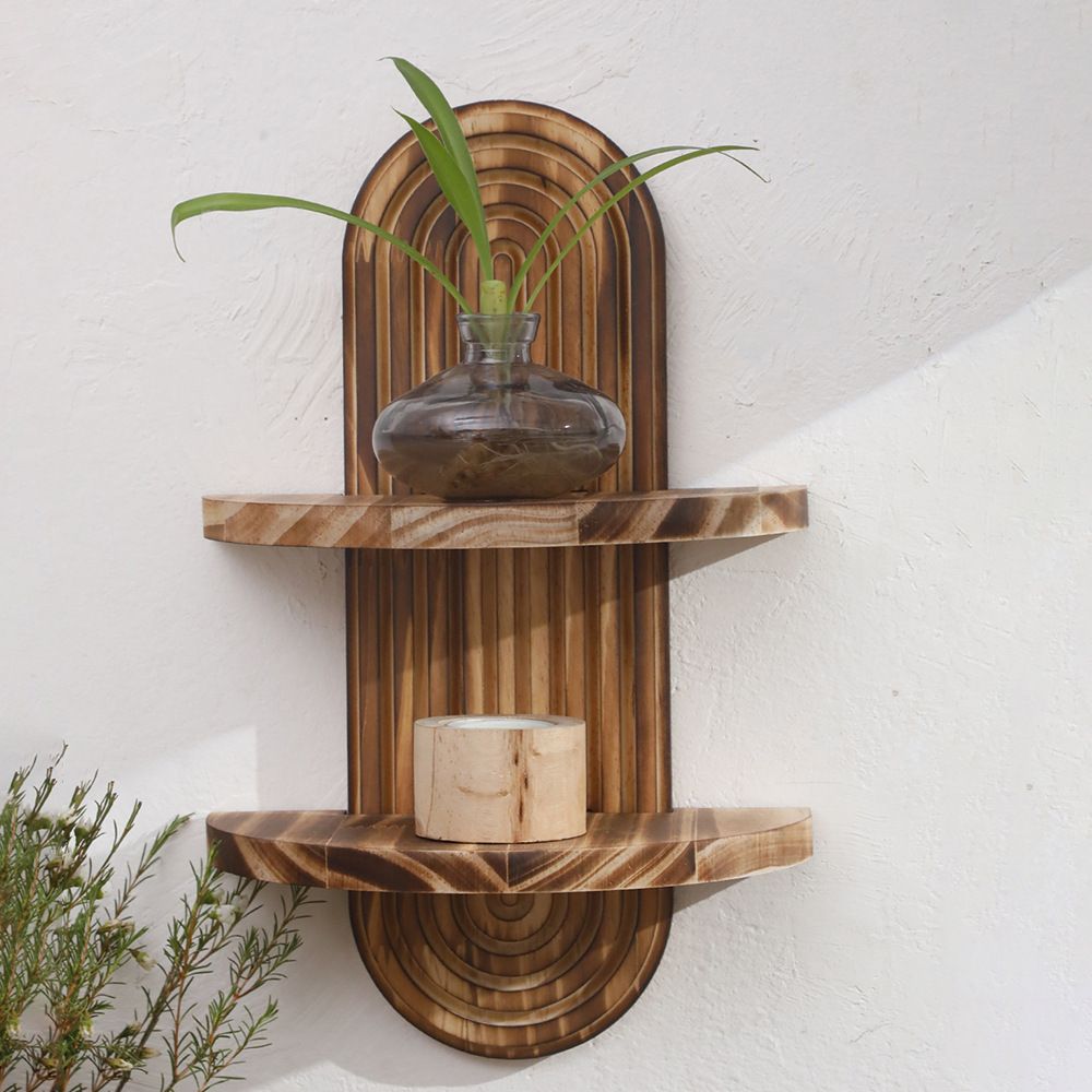 double-layer  Arched Mid Century Art Boho Decor Design Floating Shelves for Home Bedroom Living Room Farmhouse Display Wall Plant Holder Decoration, 13.58*8.66in