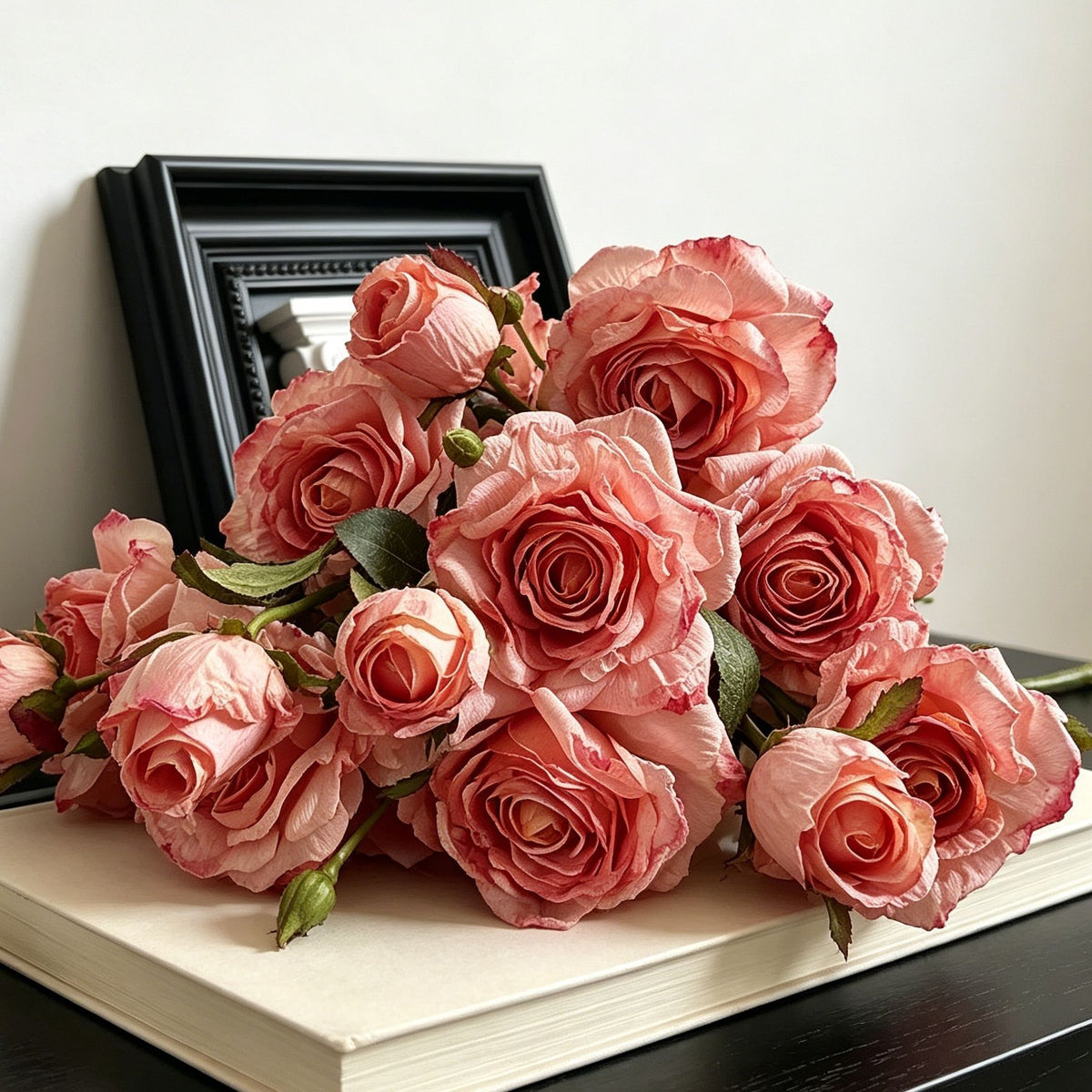 Vintage Burnt Edge Artificial Rose, Pink Sweet Decor, 5 Pack