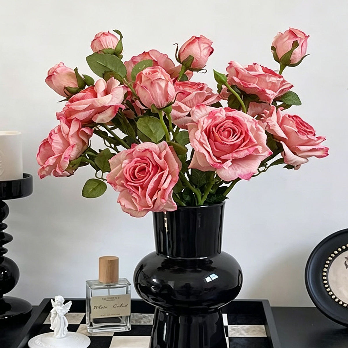 Vintage Burnt Edge Artificial Rose, Pink Sweet Decor, 5 Pack