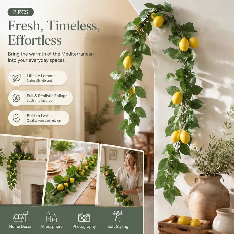 Herb Scent Artificial Lemon Vine Foam Lemon Decor Set of 2