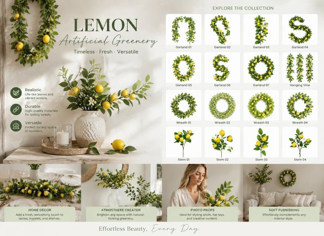 Herb Scent Artificial Lemon Vine Foam Lemon Decor Set of 2