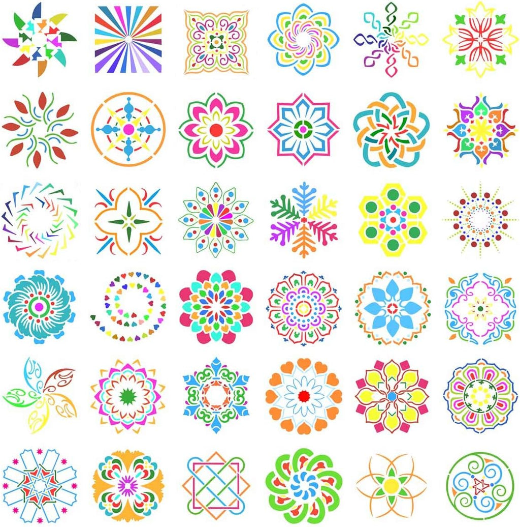 36 Pack Mandala Stencils (3.6x3.6 Inch) Dotting Painting Template Stencil Set for Perfect DIY Art Projects Wood Wall Floor Fabric Furniture Tile Christmas Gift (Reusable)