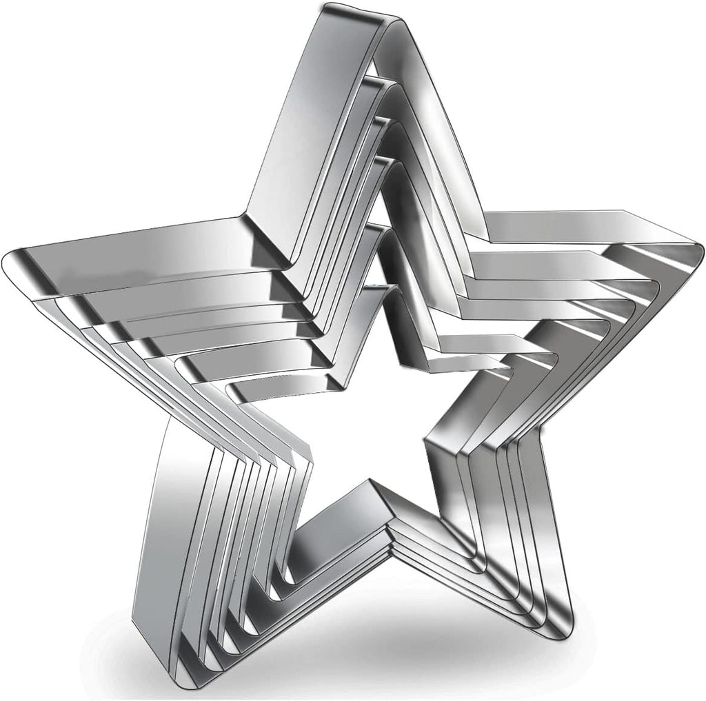 6 Pieces Star Cookie Cutters Set - Stainless Steel Five-Pointed Shaped Cutter, Biscuit Molds, Fondant Cake Cheese Pastry Mold Bakeware Tools Christmas Gifts (Assorted Sizes)