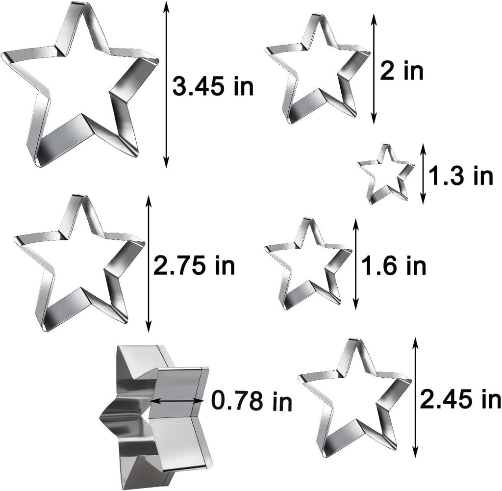 6 Pieces Star Cookie Cutters Set - Stainless Steel Five-Pointed Shaped Cutter, Biscuit Molds, Fondant Cake Cheese Pastry Mold Bakeware Tools Christmas Gifts (Assorted Sizes)