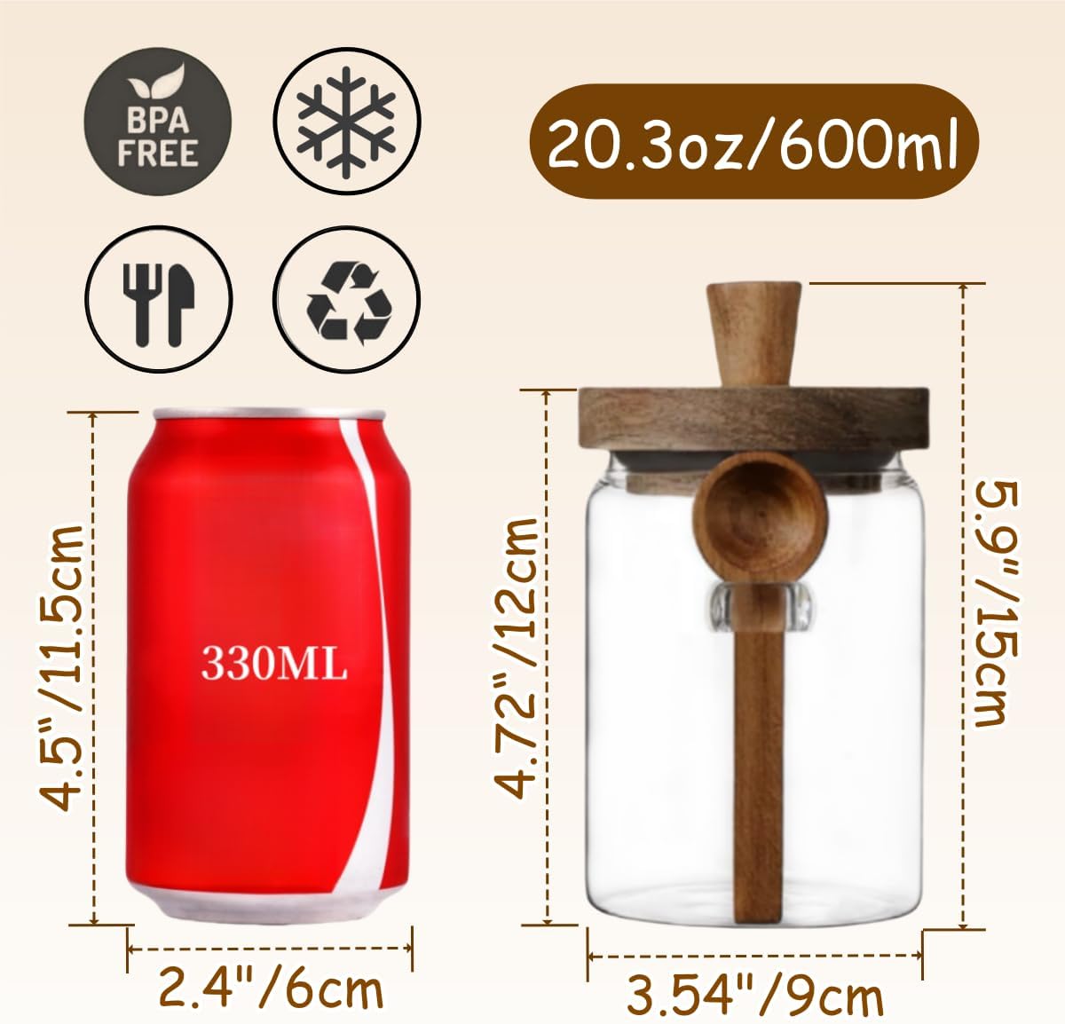 600ml Coffee Storage Container with Wooden Lid and Spoon Airtight Moisture-Proof Food Keeper for Coffee Beans Tea Sugar