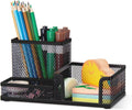 Black 3 Compartment Metal Mesh Pen Holder Desk Organizer for Office and Home Work - 1 Piece