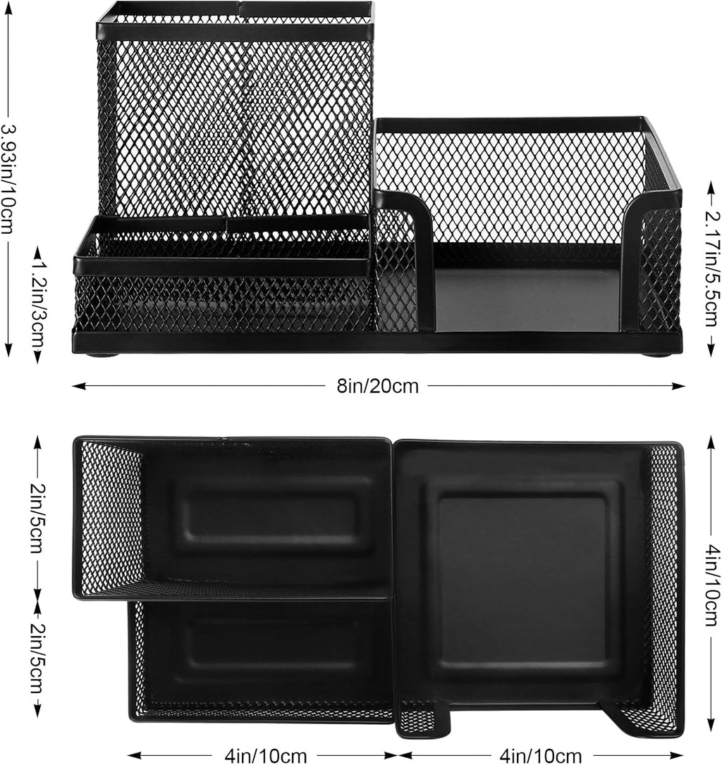 Black 3 Compartment Metal Mesh Pen Holder Desk Organizer for Office and Home Work - 1 Piece