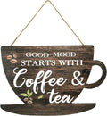 Wooden Coffee Sign Good Moon Starts with Coffee & Tea Hanging Plaque Coffee Sign Farmhouse Decorative for Kitchen Bar Decor Coffee Lover