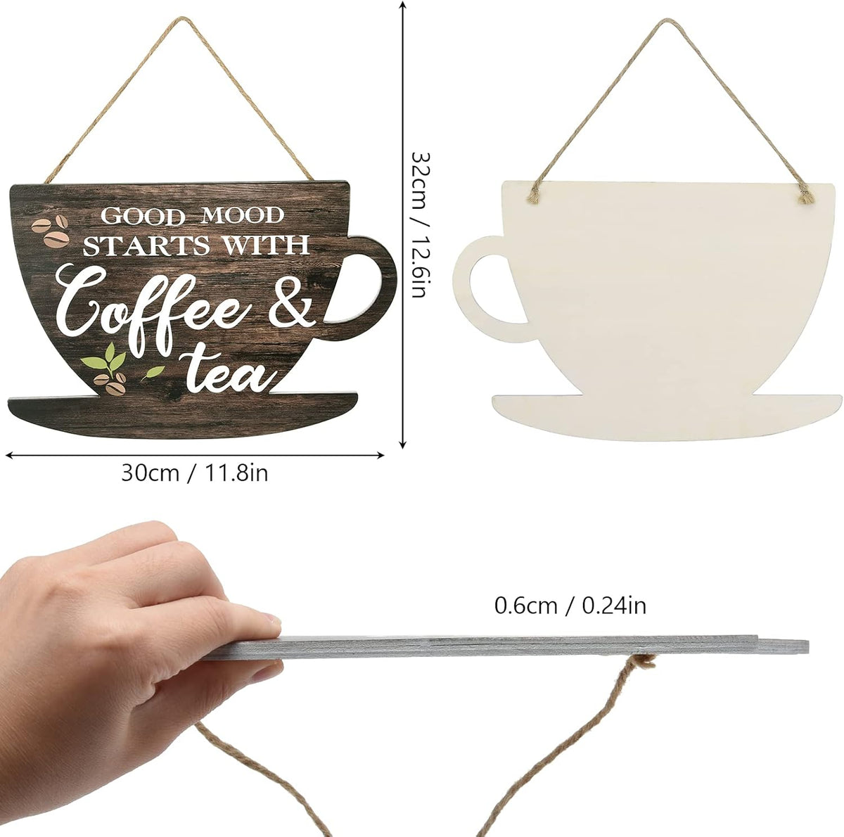 Wooden Coffee Sign Good Moon Starts with Coffee & Tea Hanging Plaque Coffee Sign Farmhouse Decorative for Kitchen Bar Decor Coffee Lover