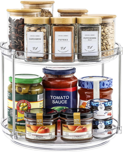 1 Pack 2 Tier Acrylic Clear Lazy Susan, 9.25inch + Pcak 10inch Plastic Susan -