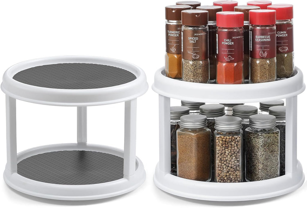 1 Pack 2 Tier Acrylic Clear Lazy Susan, 9.25inch + Pcak 10inch Plastic Susan -