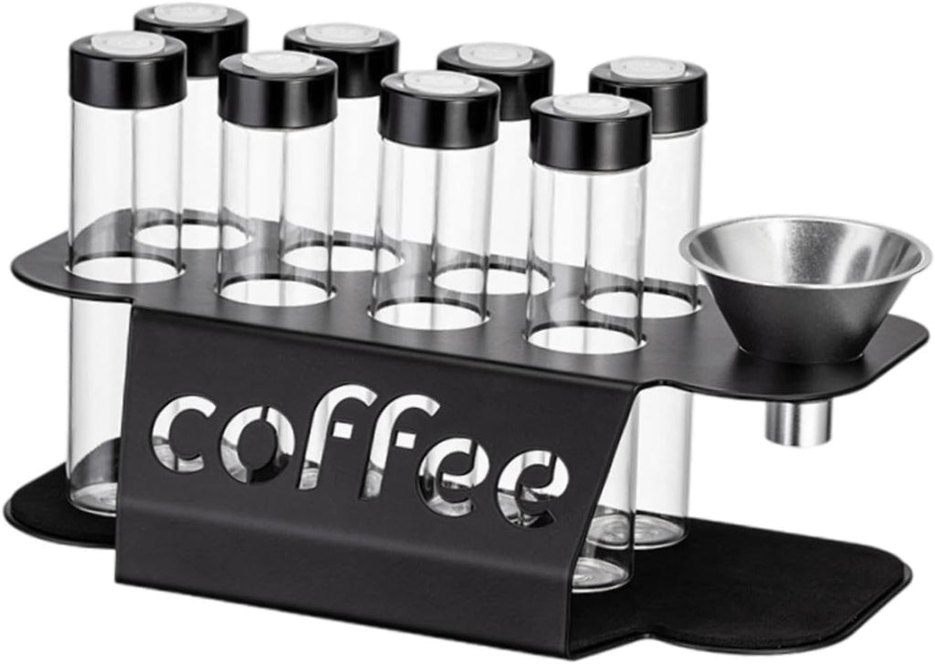 Coffee Bean Storage Containers - 8-pack Glass Jars for Storing Coffee Beans - Transparent Storage Containers, Reagent Racks, One-Way Valve - Portable Storage Jars