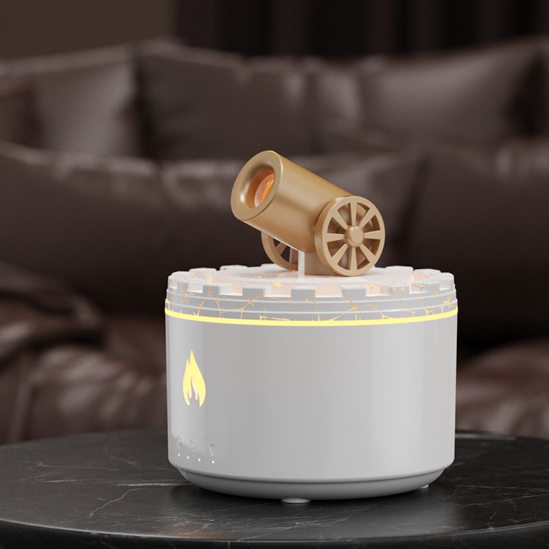 Cannon-Shaped Smoke Ring Aroma Diffuser and Humidifier, 2 Mist Modes, RGB Color-Changing Lava Lamp Essential Oil Diffuser, for Home Desk - White Gold