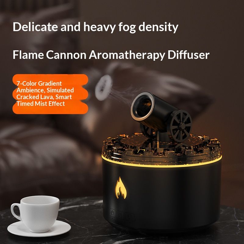 Cannon-Shaped Smoke Ring Aroma Diffuser and Humidifier, 2 Mist Modes, RGB Color-Changing Lava Lamp Essential Oil Diffuser, for Home Desk - White Gold