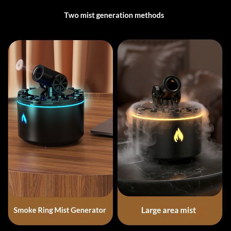 Cannon-Shaped Smoke Ring Aroma Diffuser and Humidifier, 2 Mist Modes, RGB Color-Changing Lava Lamp Essential Oil Diffuser, for Home Desk - White Gold