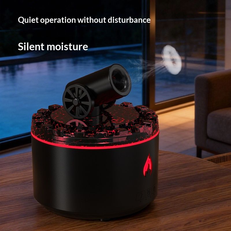 Cannon-Shaped Smoke Ring Aroma Diffuser and Humidifier, 2 Mist Modes, RGB Color-Changing Lava Lamp Essential Oil Diffuser, for Home Desk - White Gold
