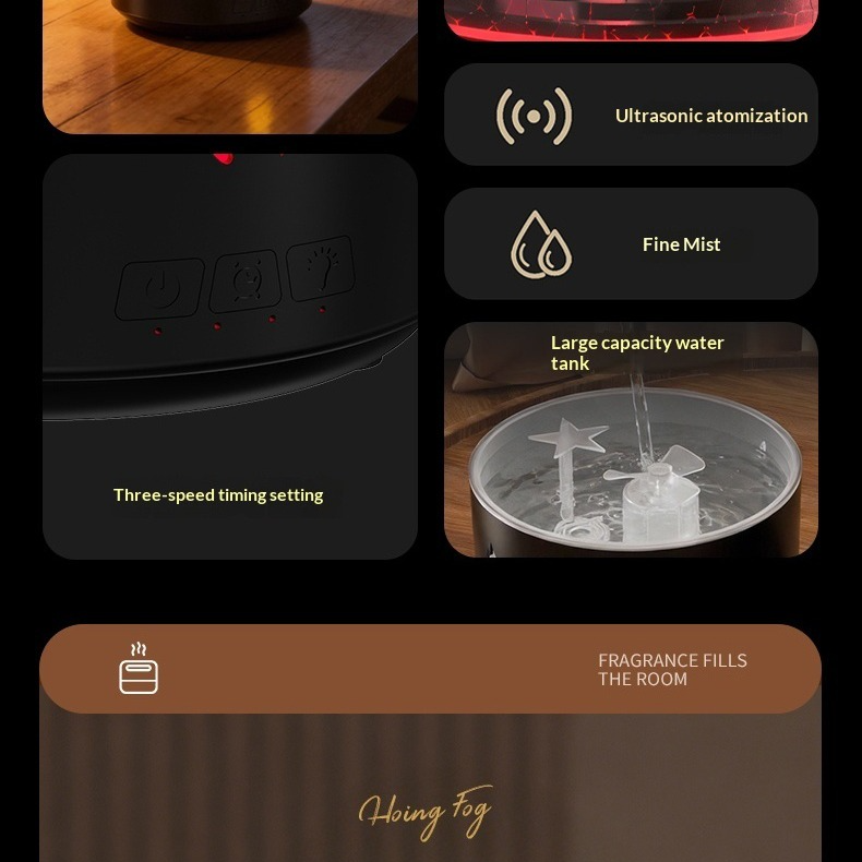 Cannon-Shaped Smoke Ring Aroma Diffuser and Humidifier, 2 Mist Modes, RGB Color-Changing Lava Lamp Essential Oil Diffuser, for Home Desk - White Gold