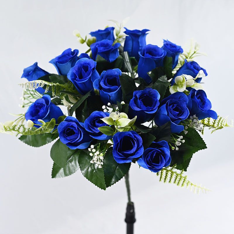 Artificial Rose Bouquet Faux Roses Fake Flowers Home Decor Garden Decoration - Navy - Size L