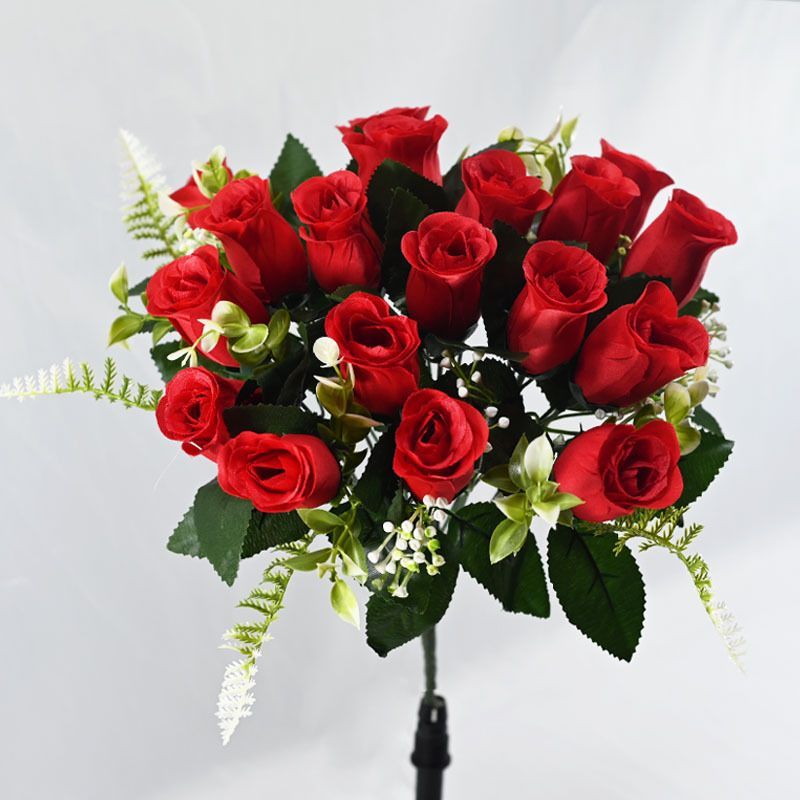 Artificial Rose Bouquet Faux Roses Fake Flowers Home Decor Garden Decoration - Red - Size L