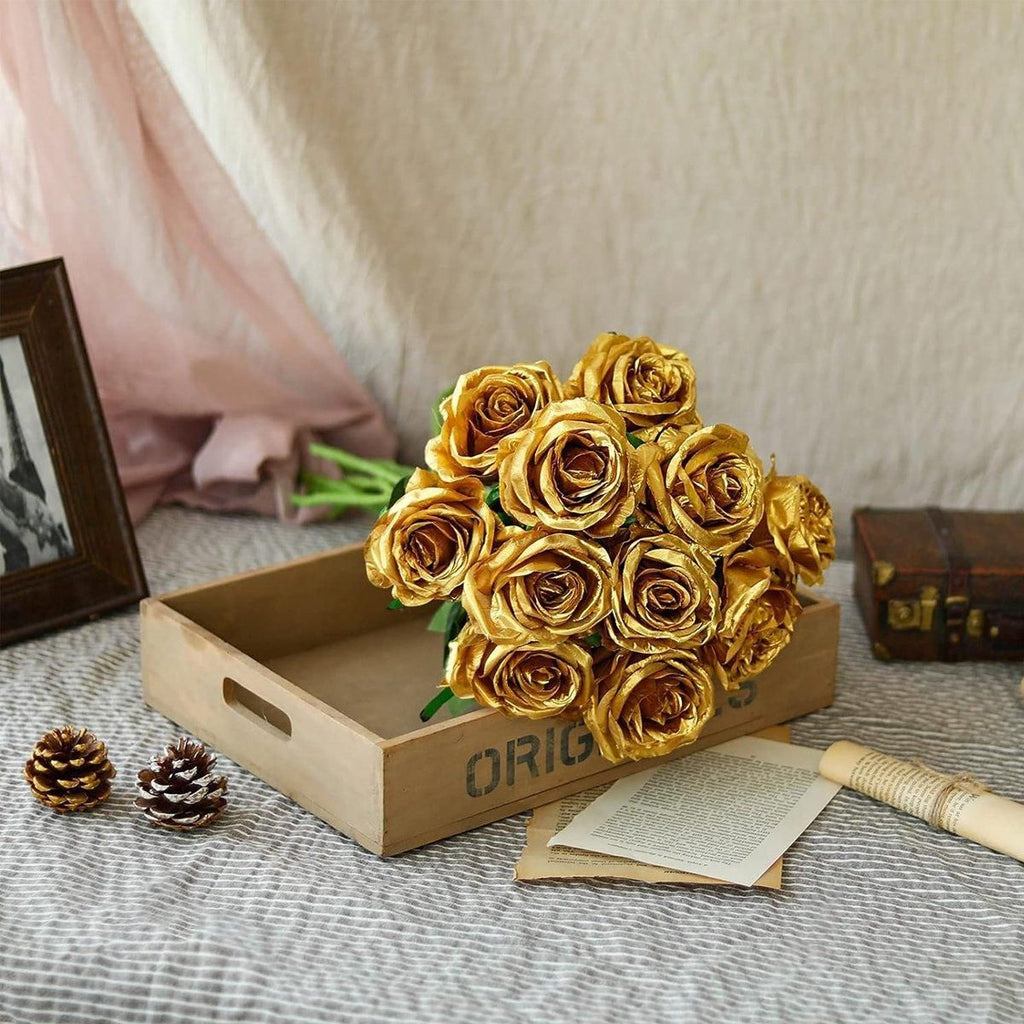 10pcs Artificial Silk Simulation Rose Flowers - Wedding Party Home Decorations - Red