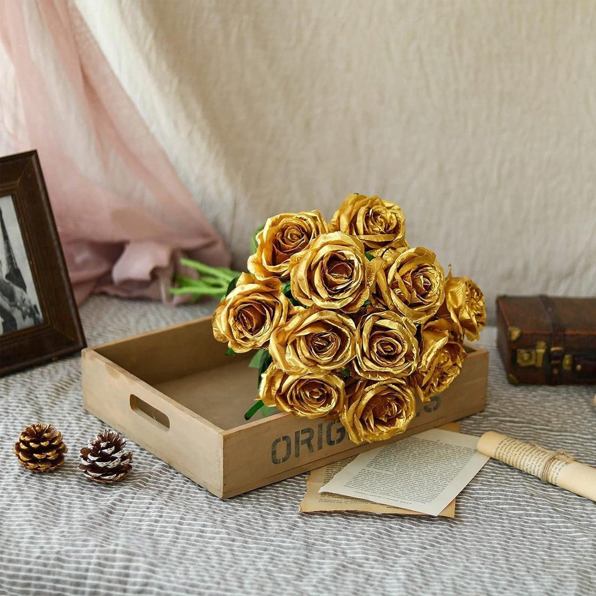 10pcs Artificial Silk Simulation Rose Flowers - Wedding Party Home Decorations - Red