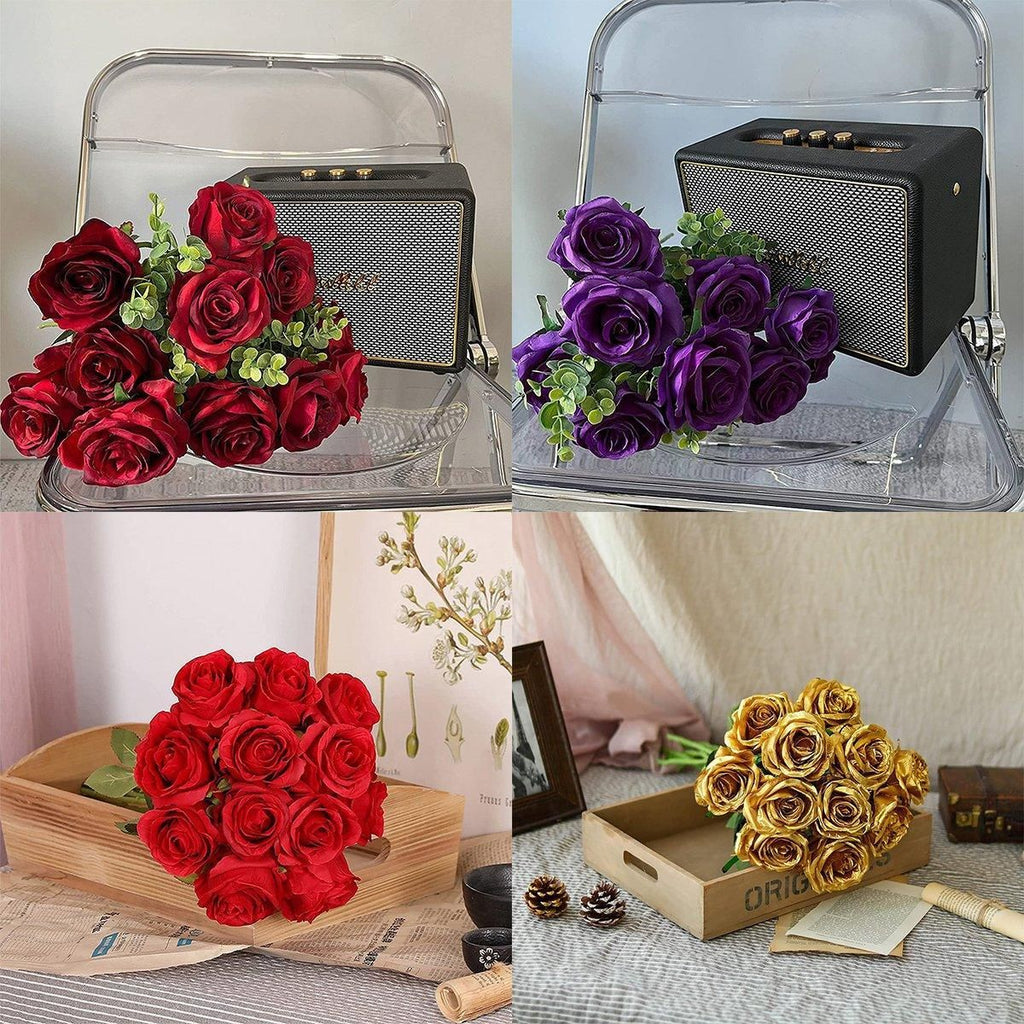 10pcs Artificial Silk Simulation Rose Flowers - Wedding Party Home Decorations - Red