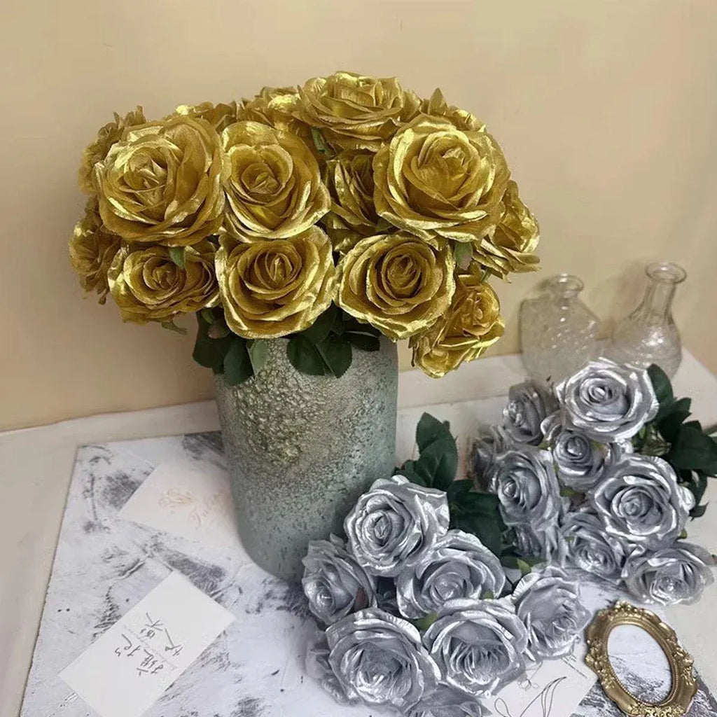 10pcs Artificial Silk Simulation Rose Flowers - Wedding Party Home Decorations - Red