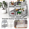 Bathroom Kitchen Sink Storage Rack Drawer Plastic Shelf Seasoning Holder - White