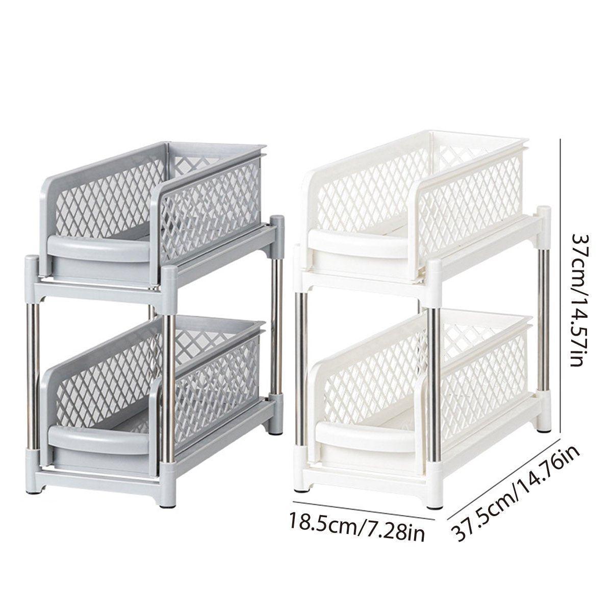 Bathroom Kitchen Sink Storage Rack Drawer Plastic Shelf Seasoning Holder - White