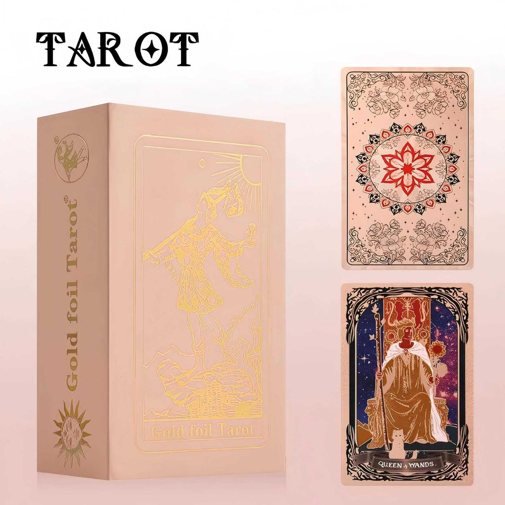 Gold Foil Tarot Deck Rose Seasons Boxed Set Waterproof PVC Plastic 78-Card Waite Tarot Cards, Full Colour Printed Divination Oracle Deck, Rose Seasons Gift Box, Collectible Tarot Card Set